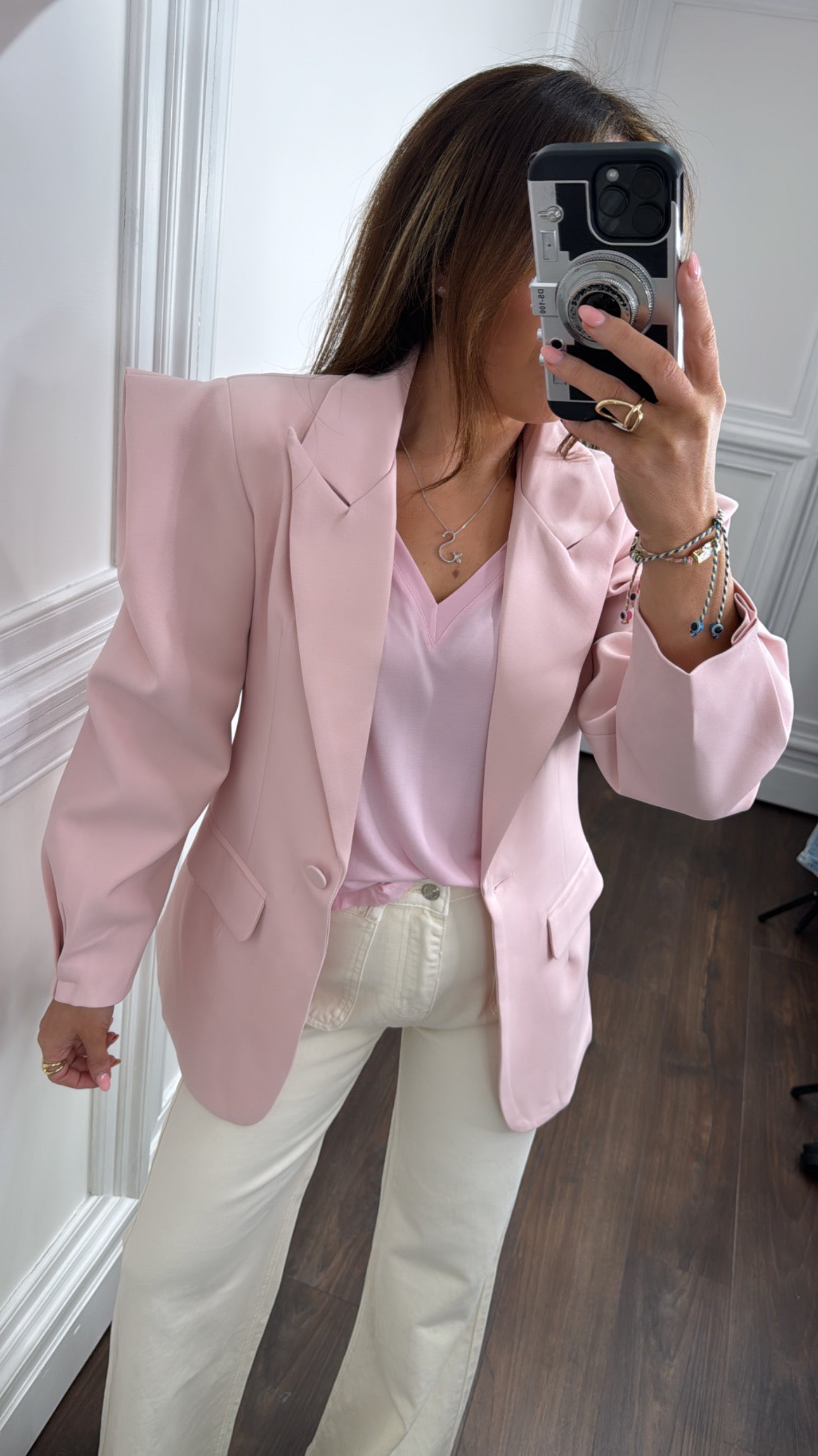 MAYA pink structured shoulder tailored blazer