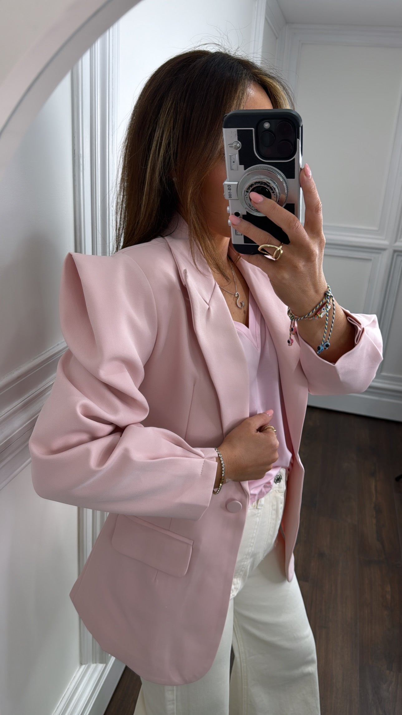 MAYA pink structured shoulder tailored blazer