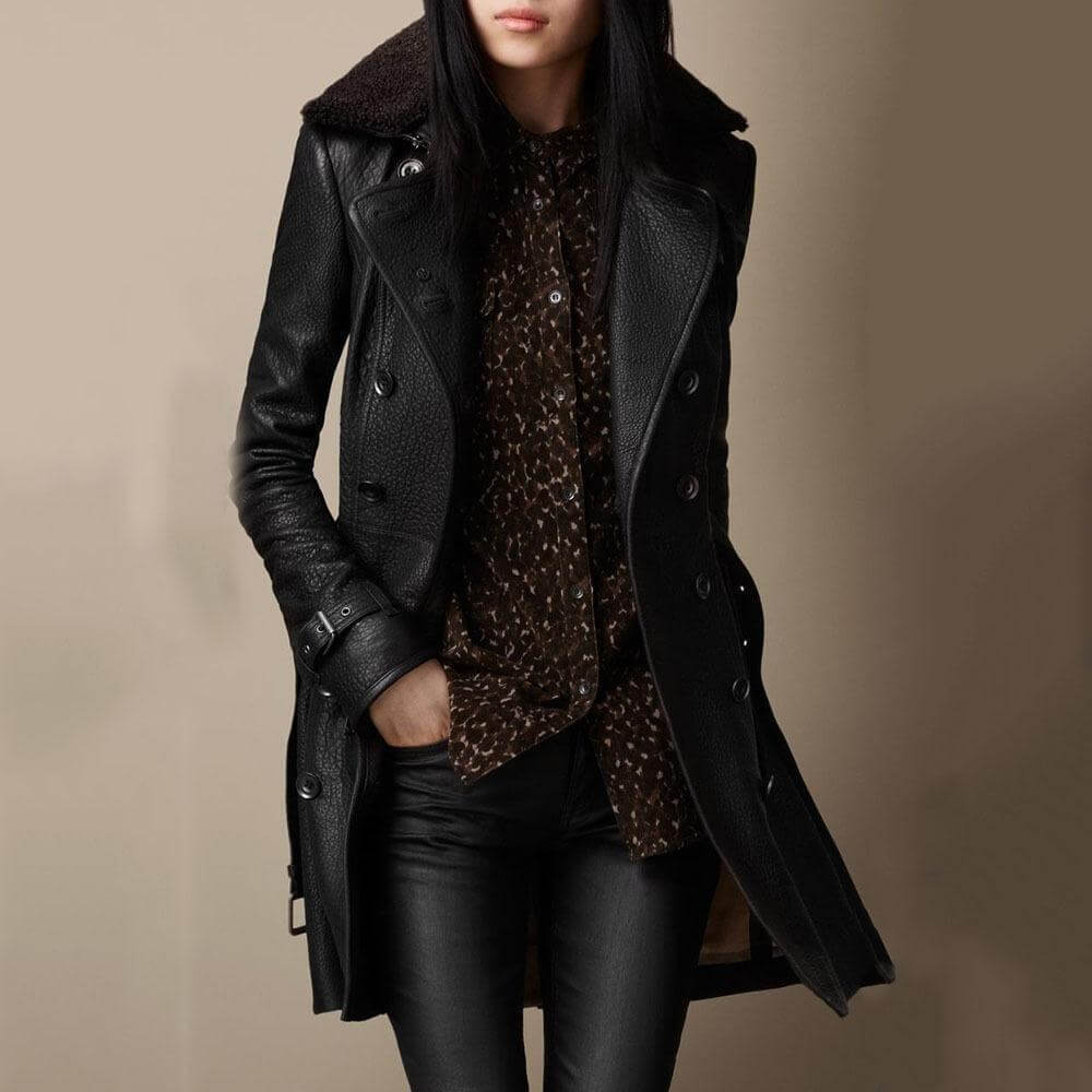 Lina | Elegant 3/4 Leather Coat