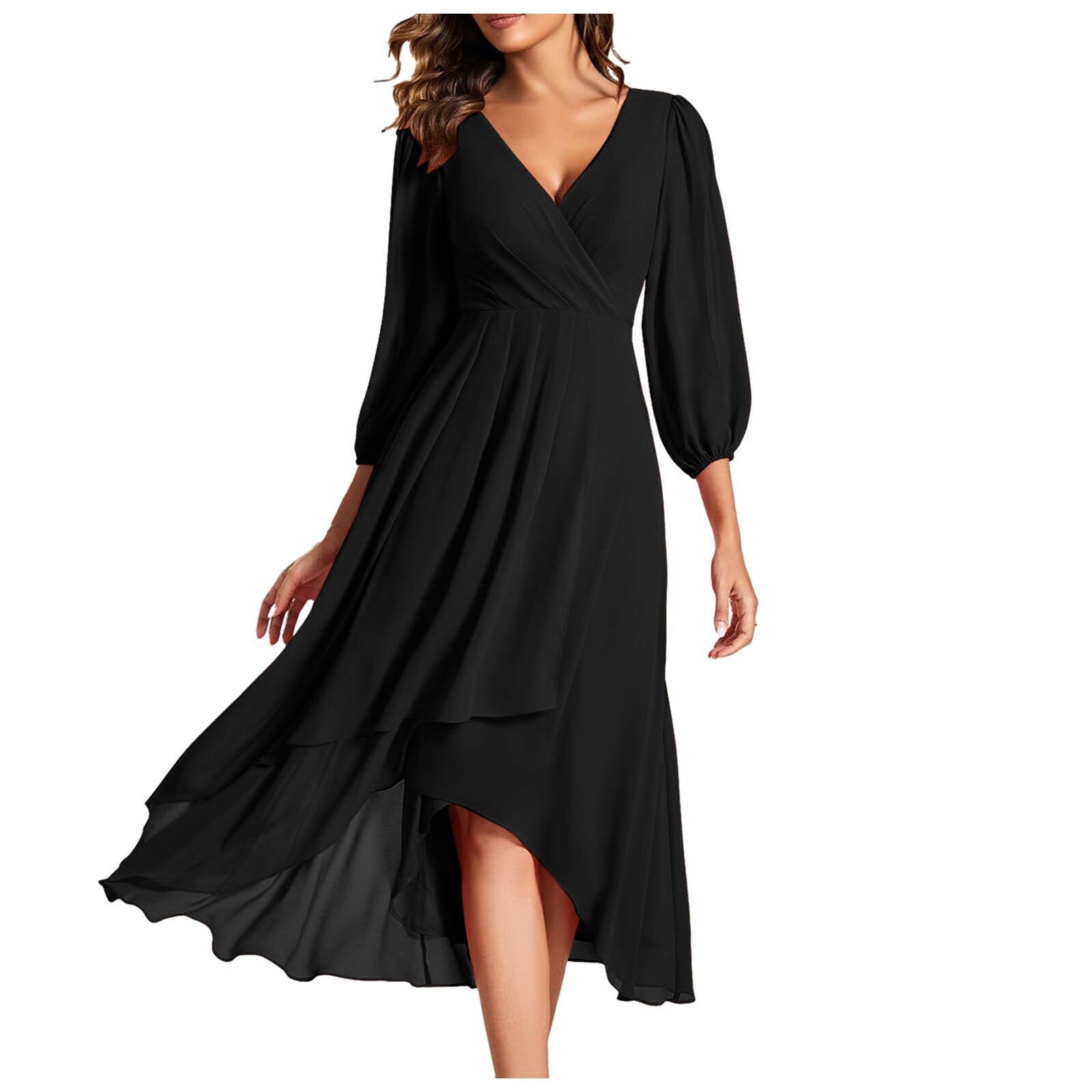 MIA ™| V-neck dress with asymmetrical hem