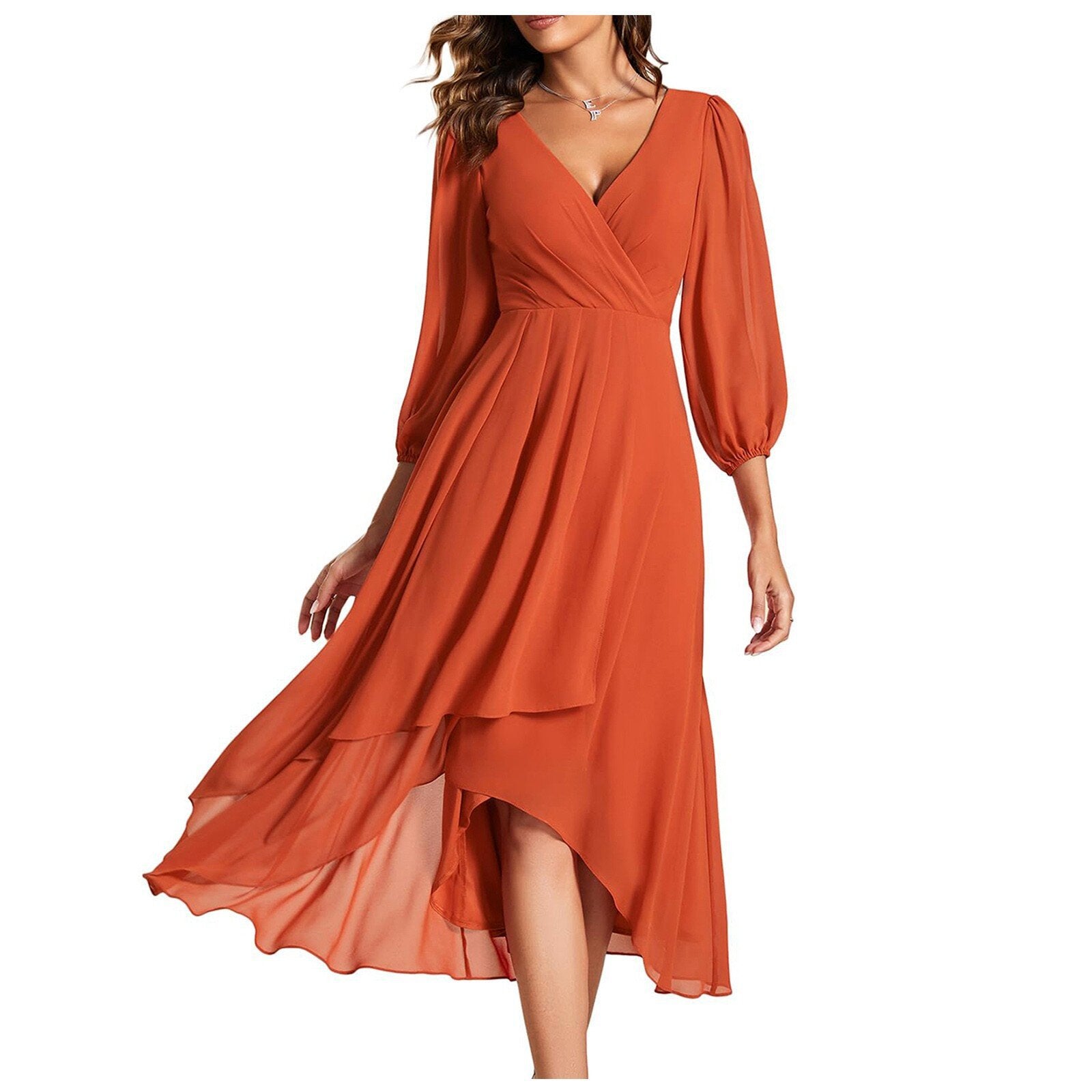 MIA ™| V-neck dress with asymmetrical hem