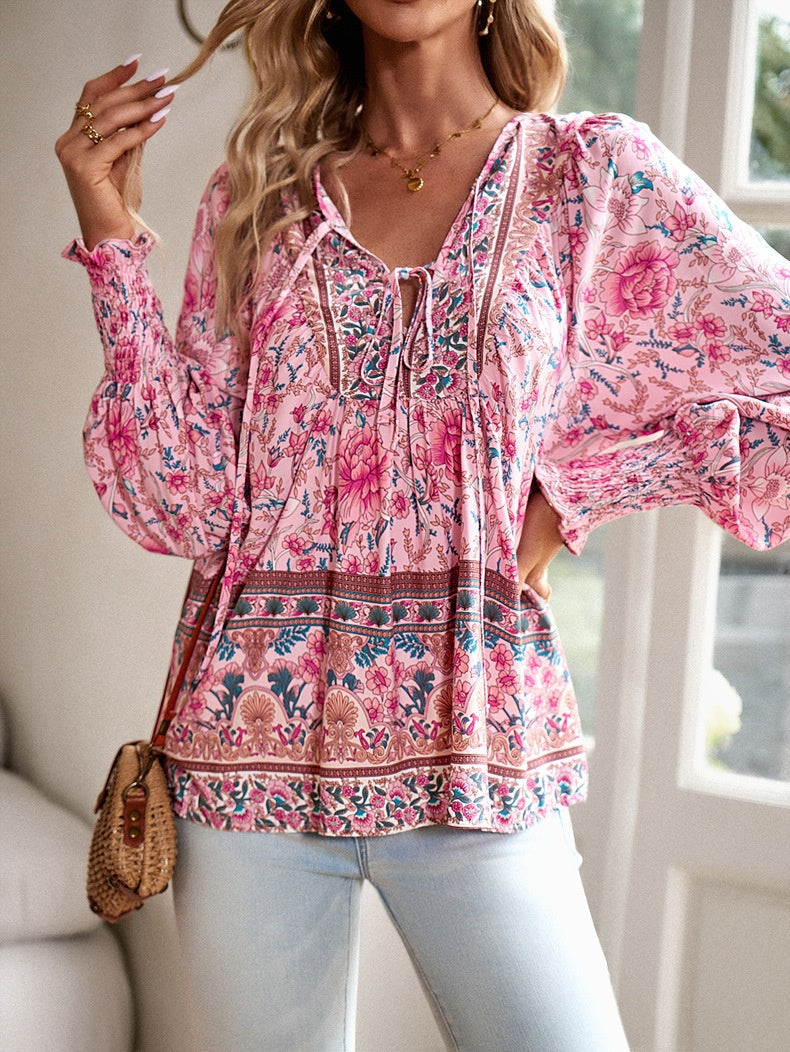 Bernice – Boho Floral Tunic Top