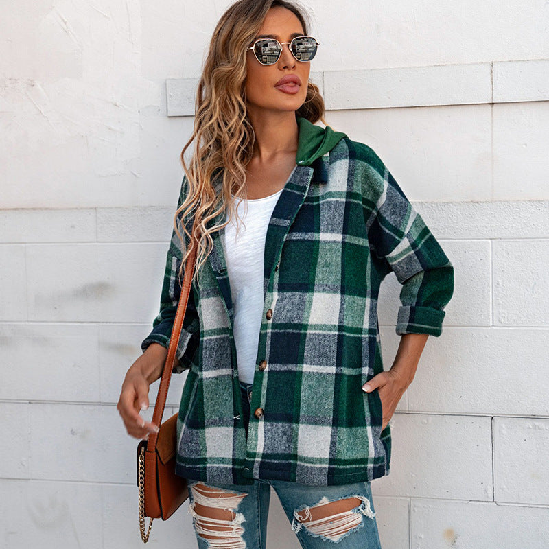 Ladies winter coat made of pure cotton with check pattern