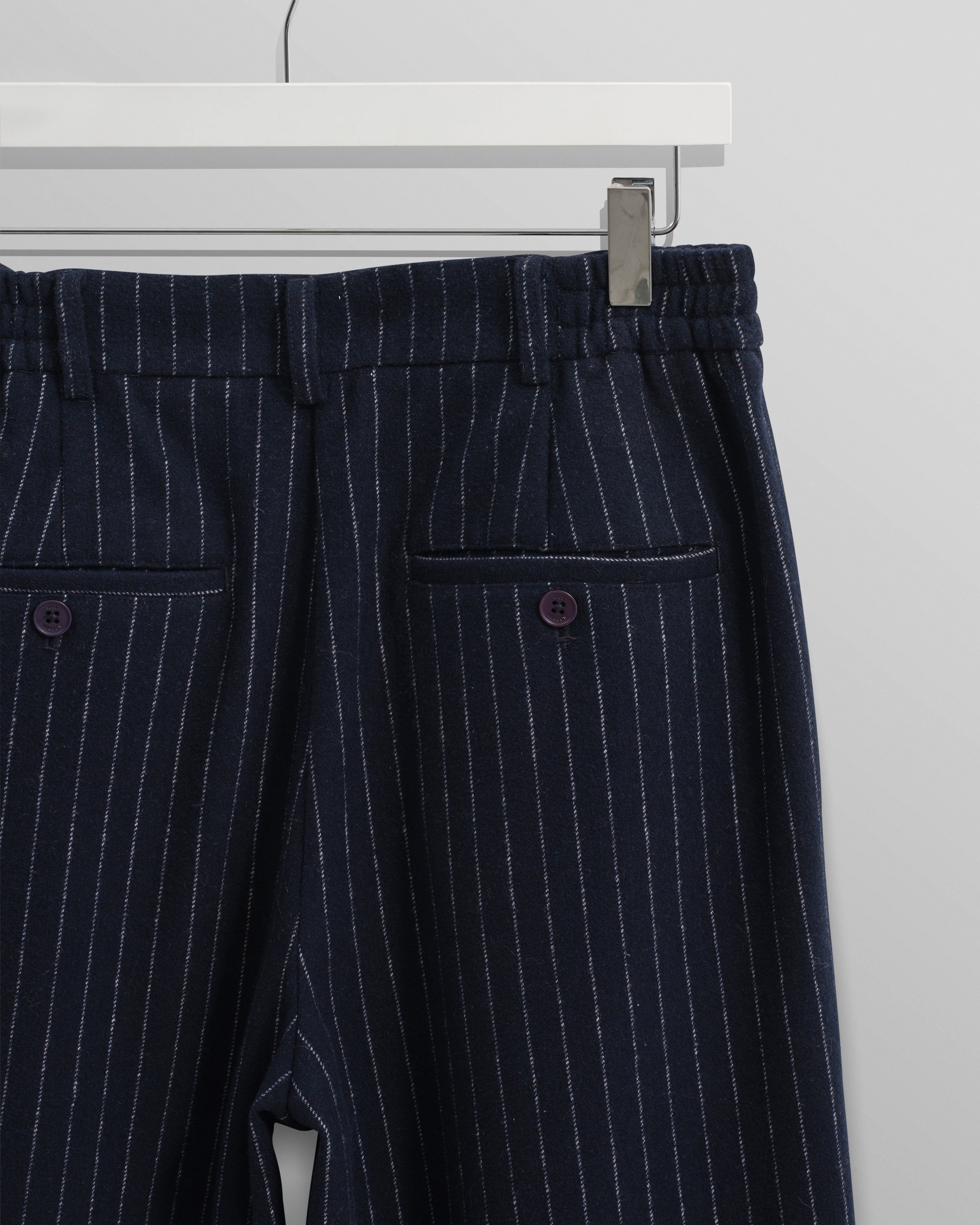 Modestique london™| Navy Pinstripe Wool Trousers