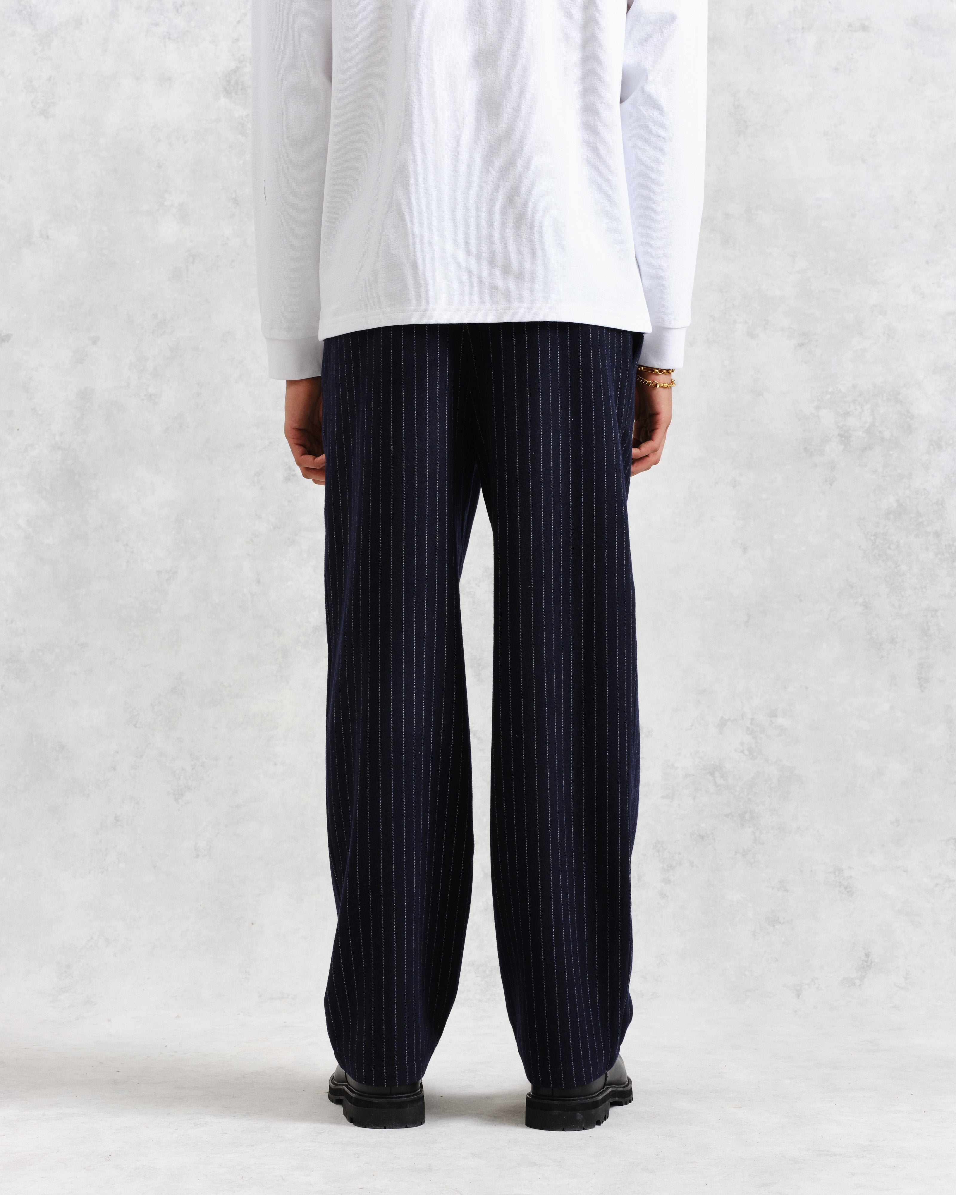 Modestique london™| Navy Pinstripe Wool Trousers