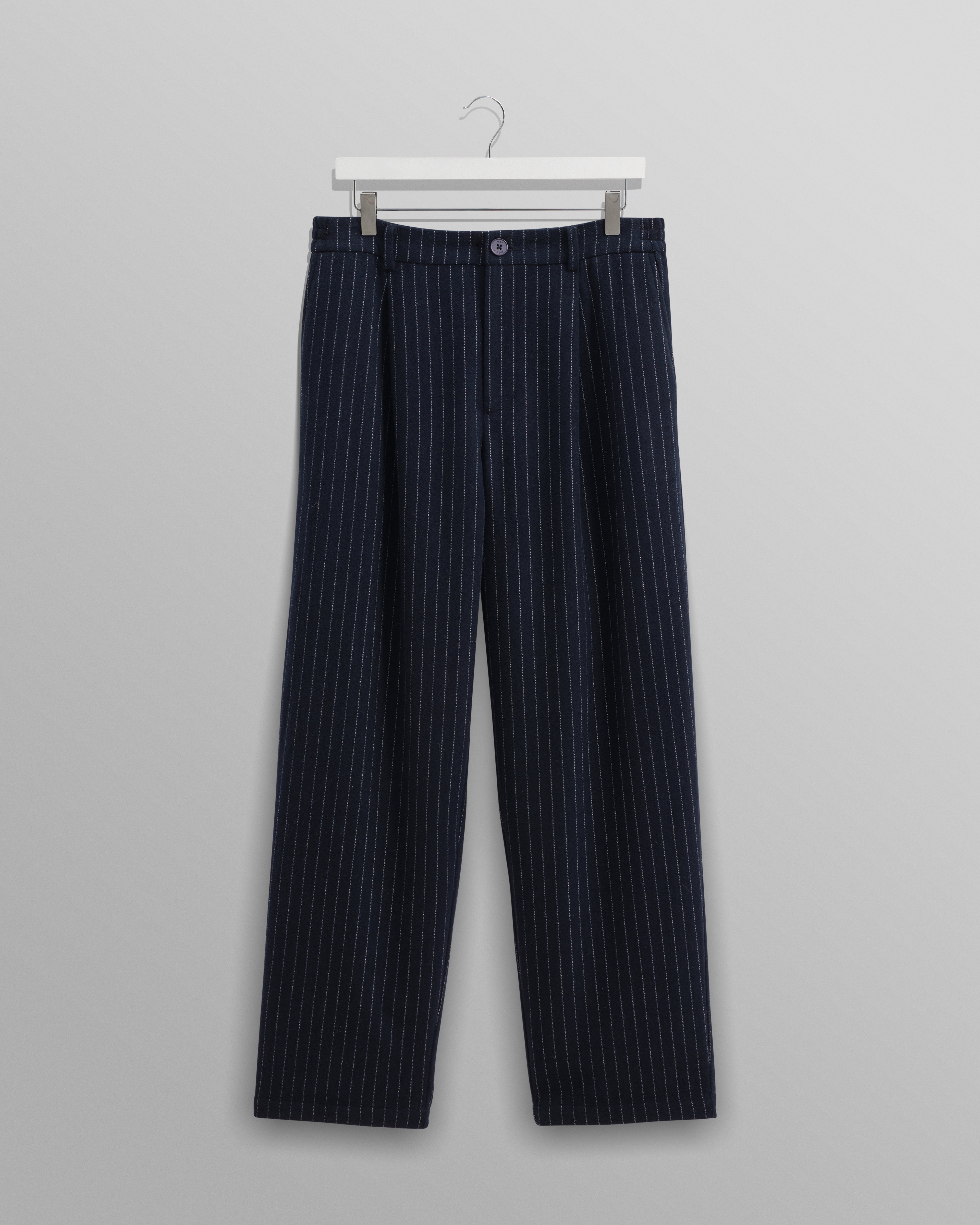 Modestique london™| Navy Pinstripe Wool Trousers