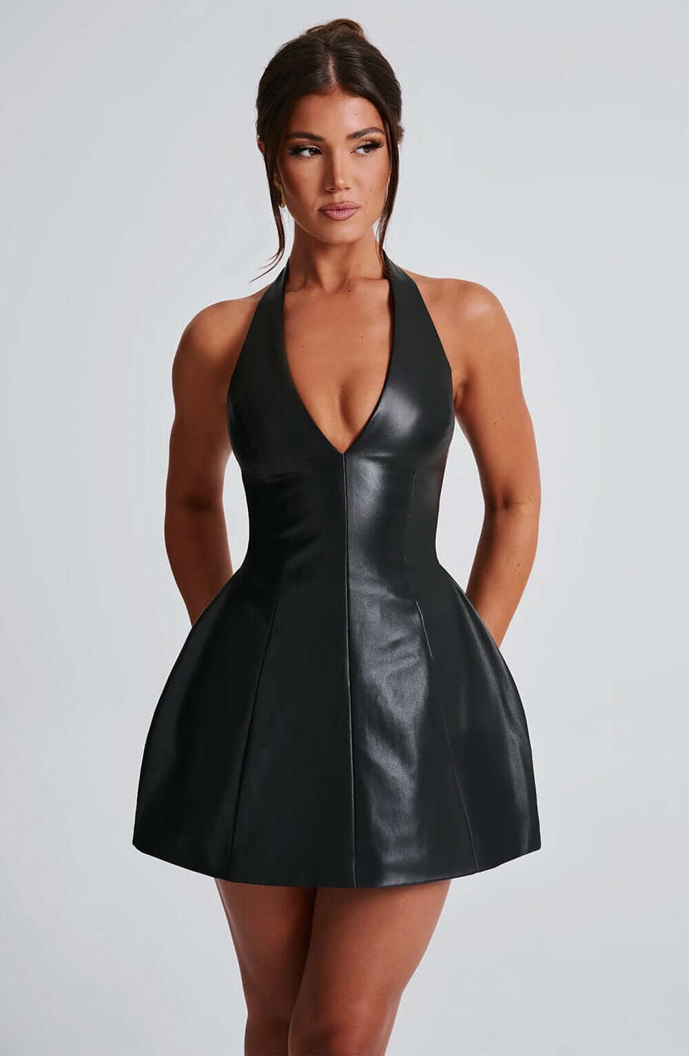 Modestique london™- Amanda Black Leather Mini Dress