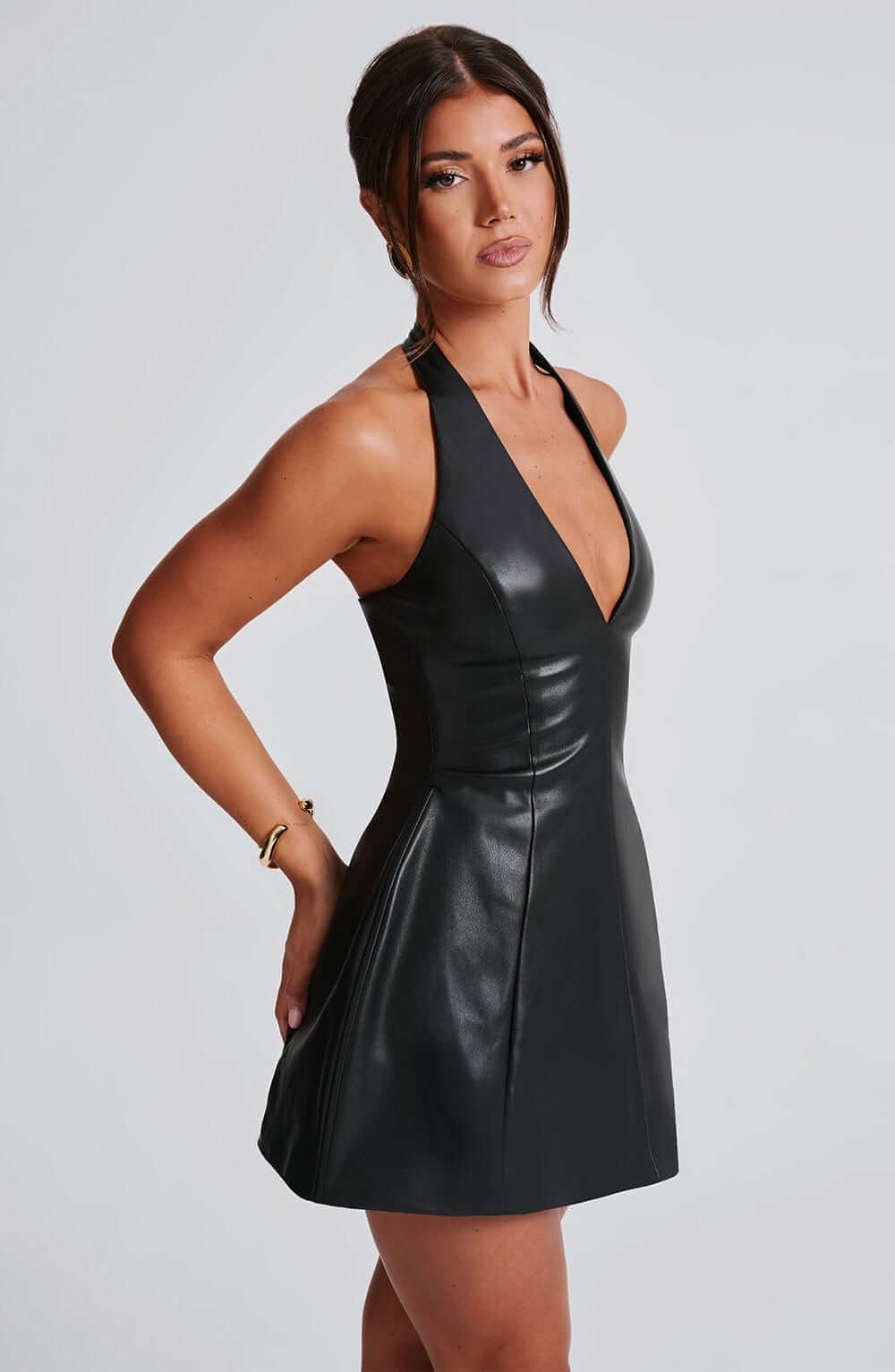 Modestique london™- Amanda Black Leather Mini Dress