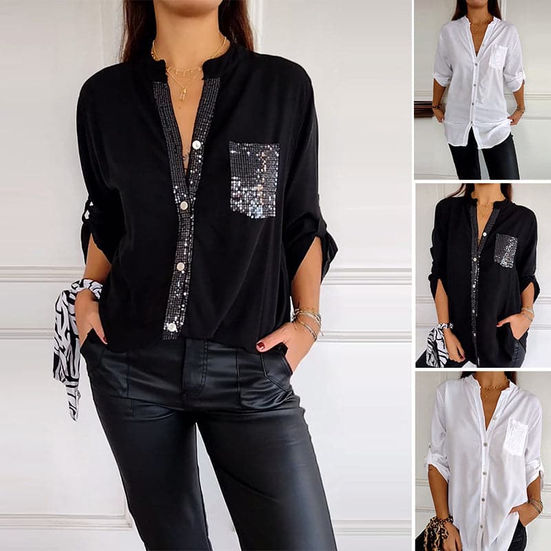 Modestique london™- Casual patchwork top with sequins