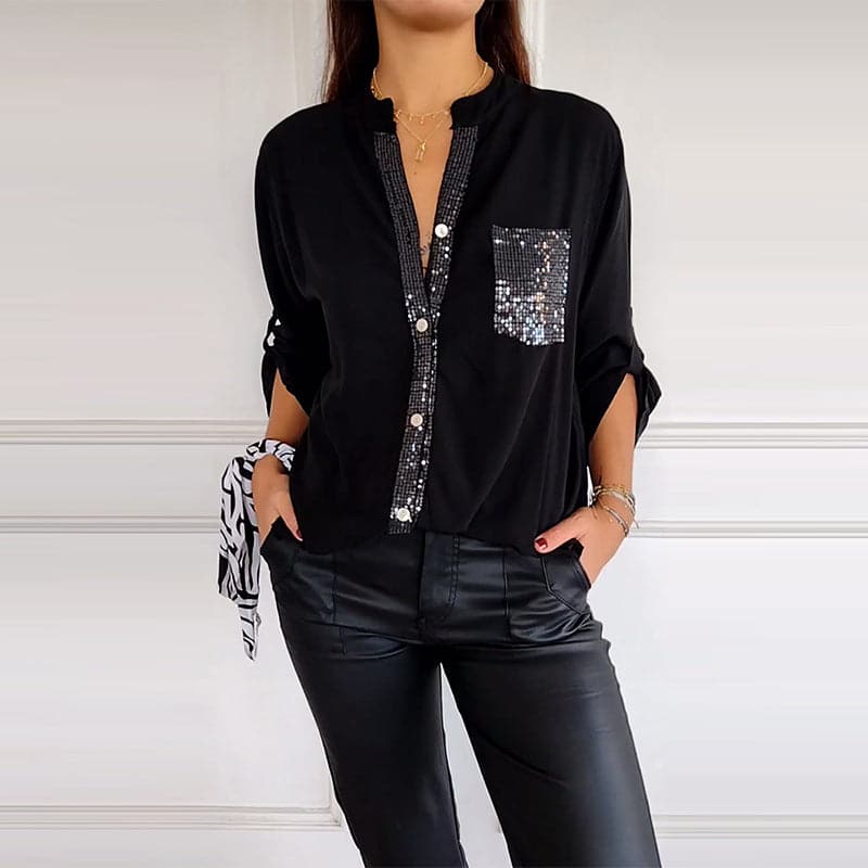 Modestique london™- Casual patchwork top with sequins