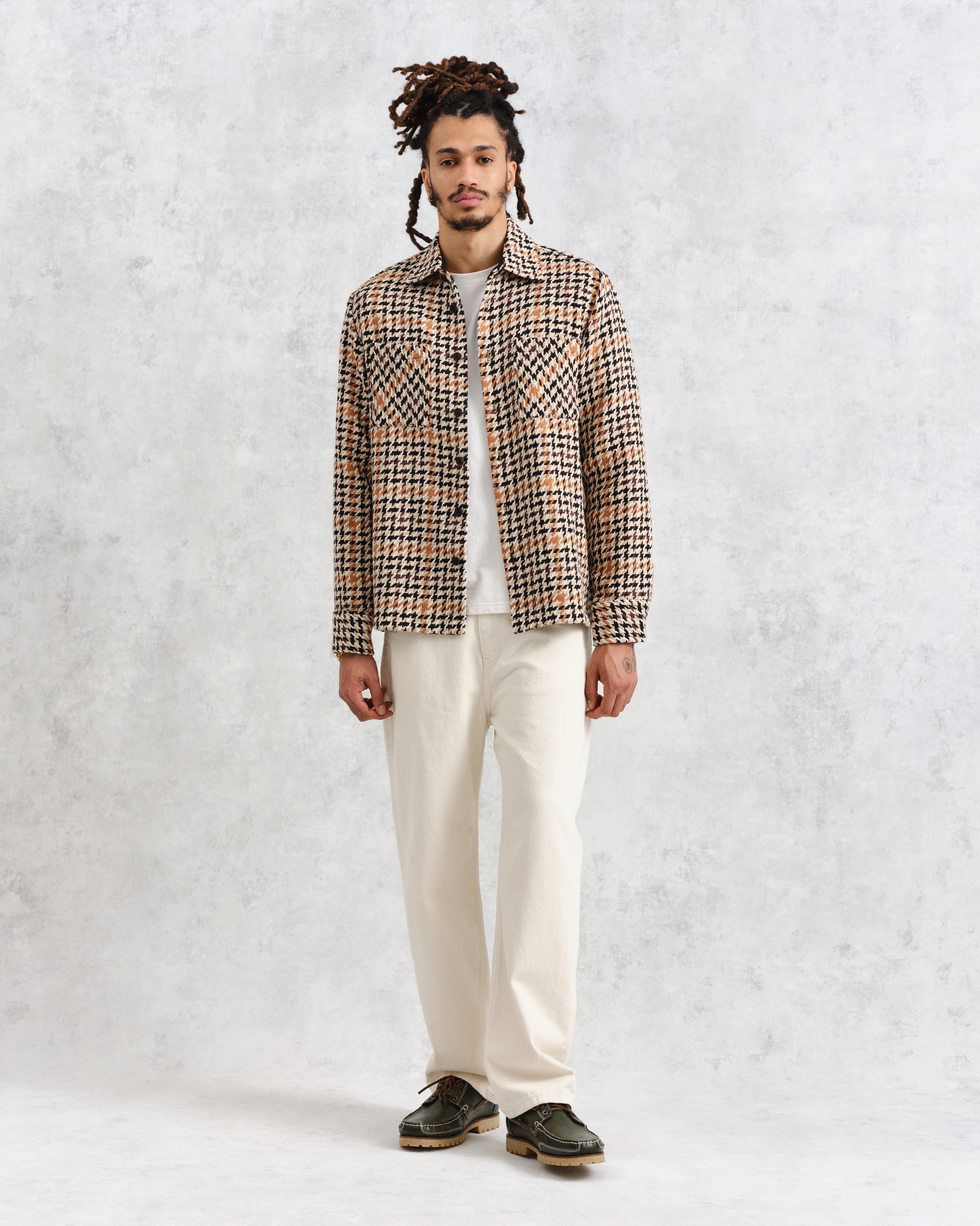 Modestique london™|Natural Houndstooth-Weave Overshirt